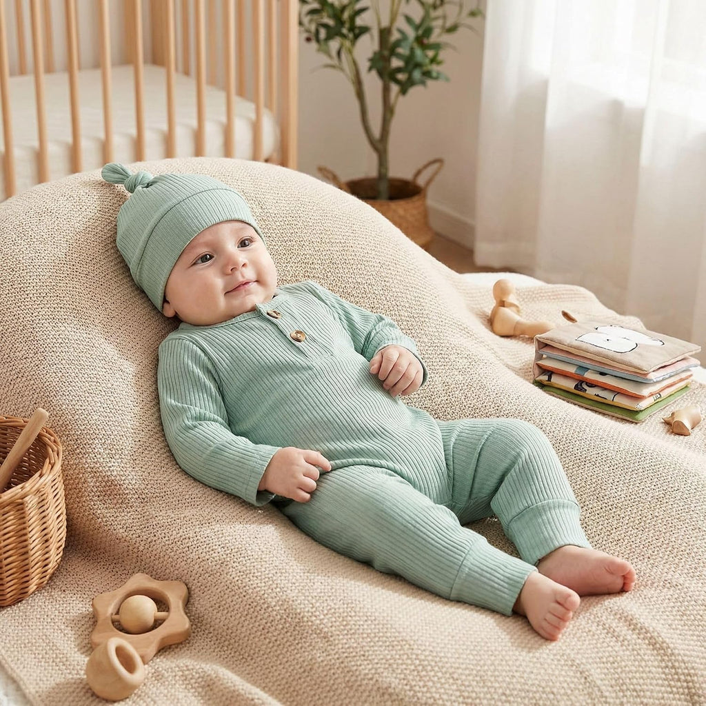 Newborn Baby Boy Girl Romper Clothes Infant Solid Ribbed Onesie Bodysuit Jumpsuit Outfits
