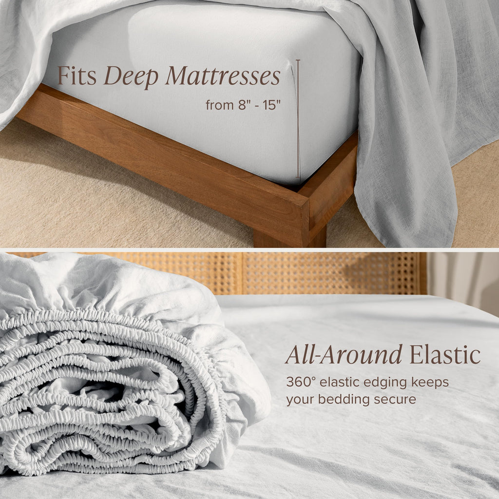 100% European Linen Sheet Set (Queen, Glacier Grey)