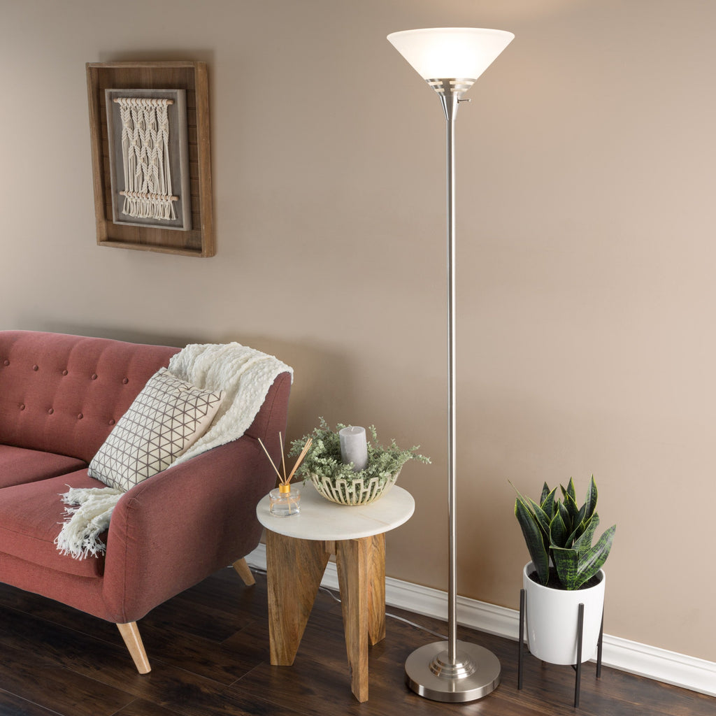 Torchiere Floor Lamp, Brushed Silver, 12.75" x 75.5"