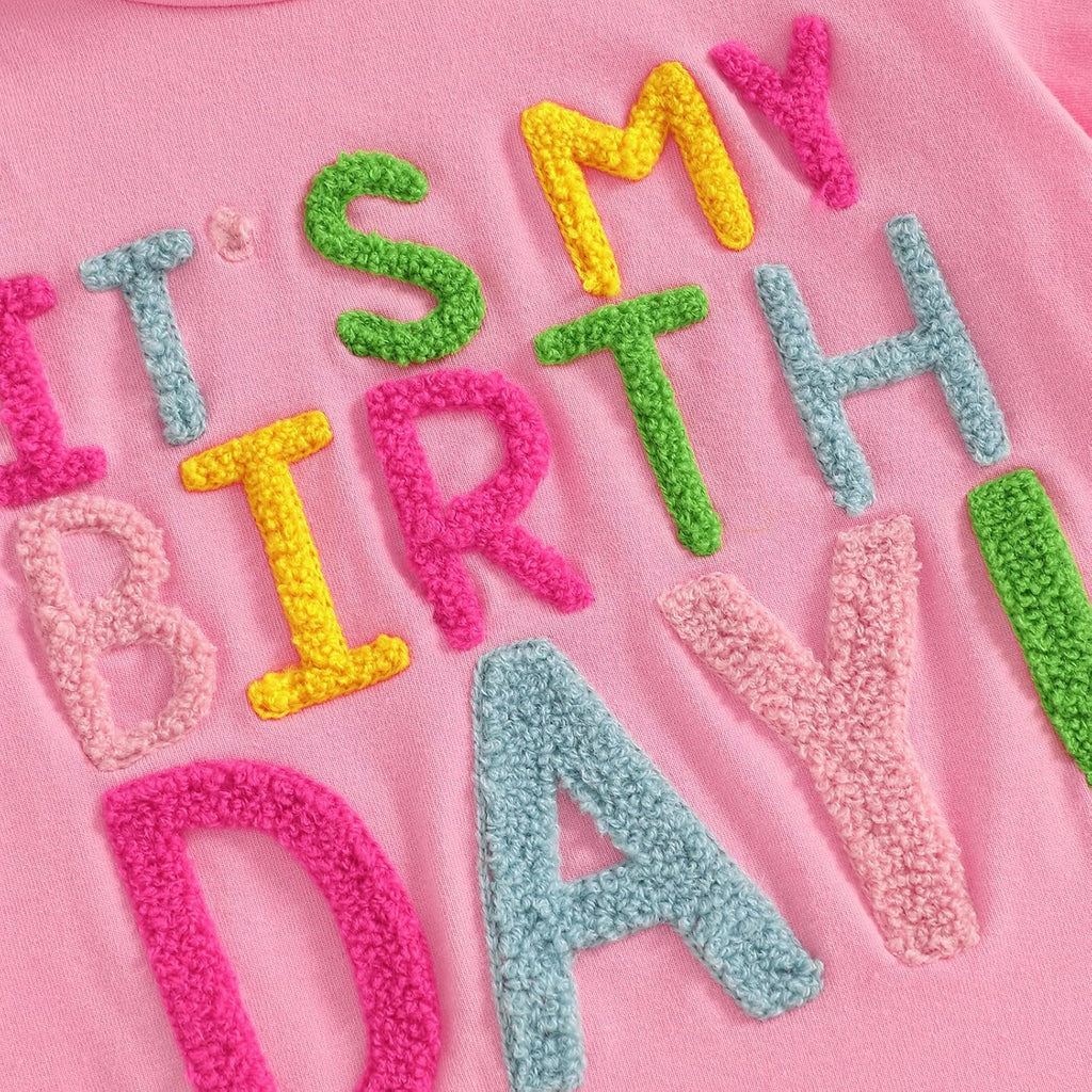 Toddler Baby Girl Birthday Shirt It's My Birthday Short Sleeve Embroidery B-Day T-Shirt Tops Tee Party Outfits