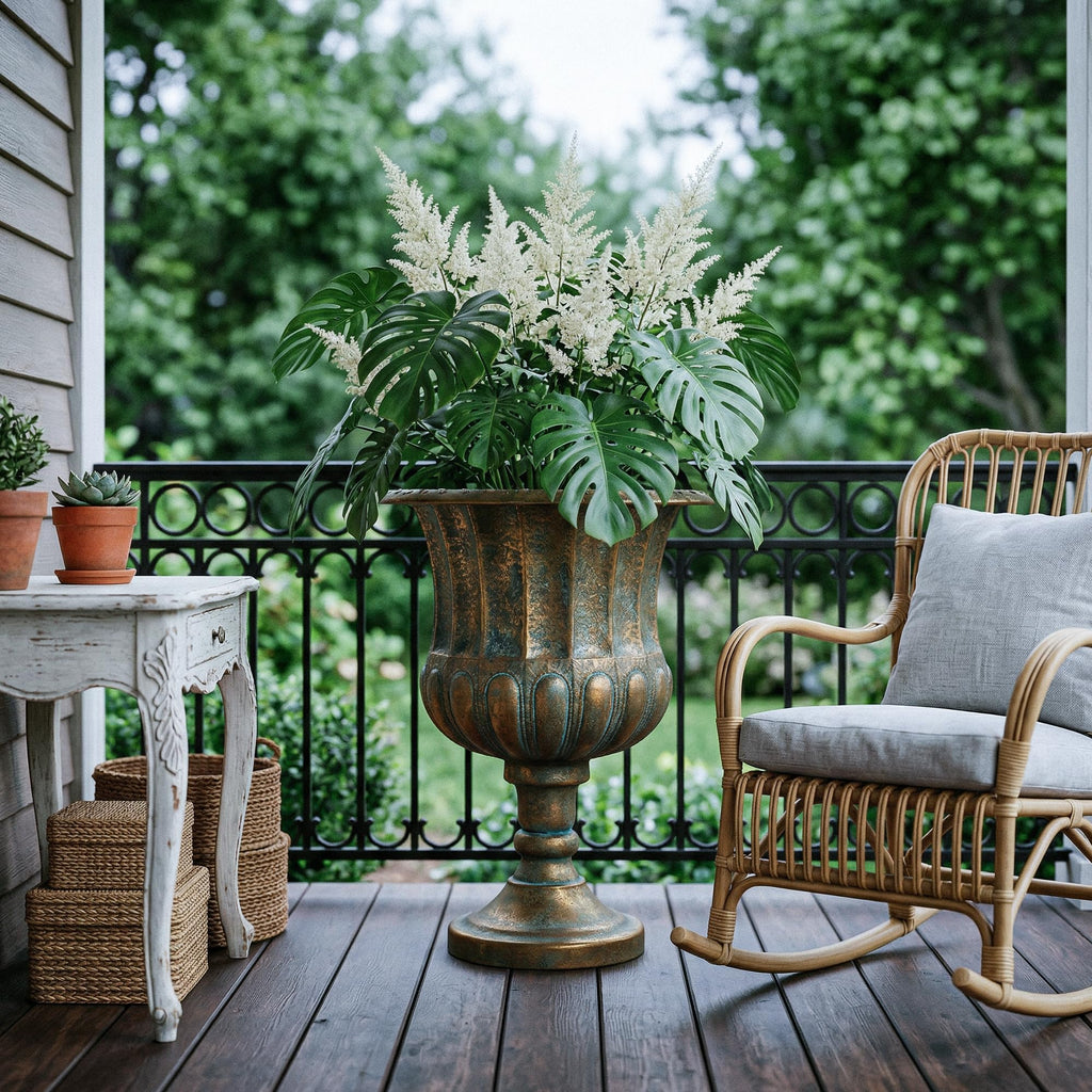 Garden 24.5" H. Metal Urn Planters 2-Pack - Bronze Classic Antique Iron Plant Pots - Large Decorative Rustic Flower