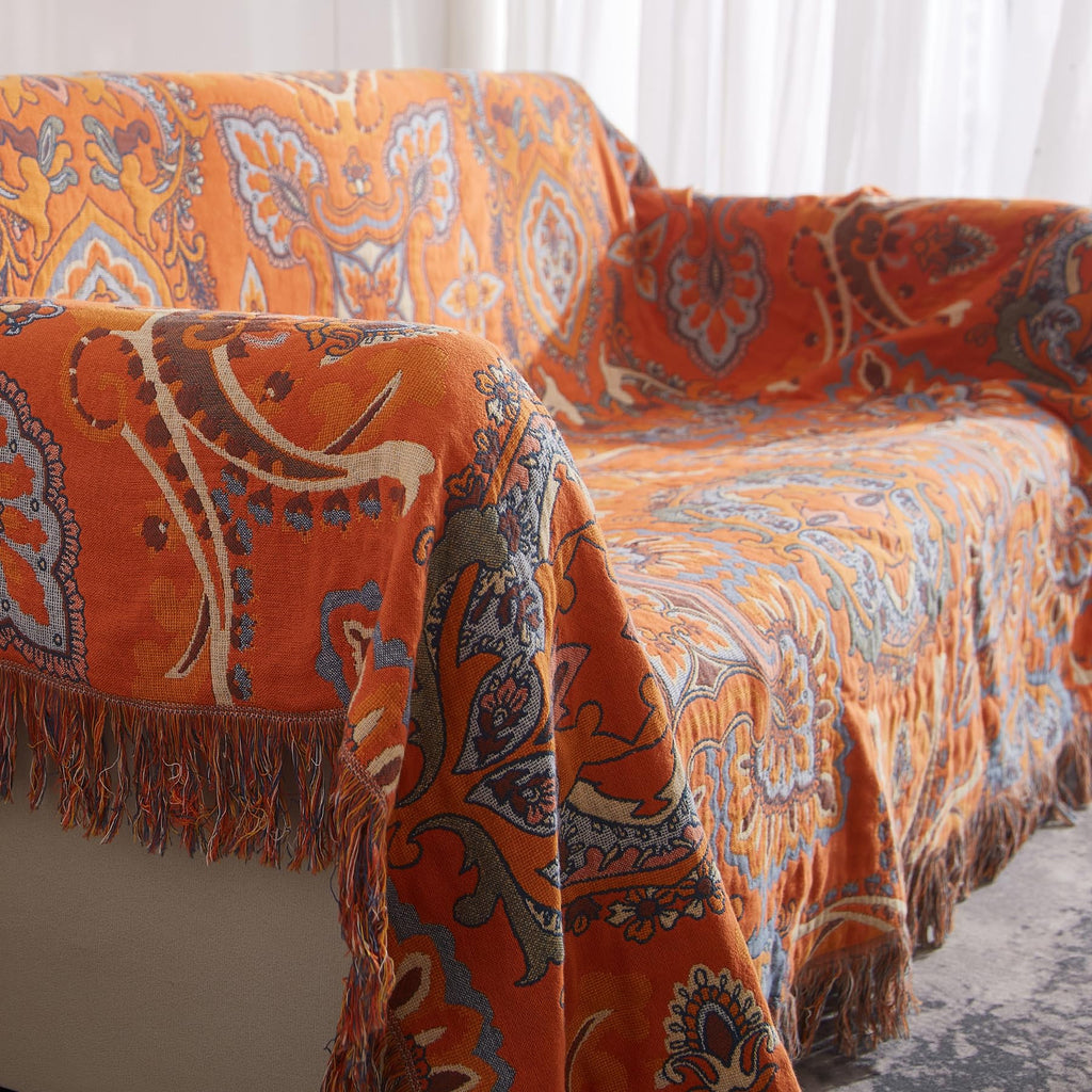Boho Throw Blanket, 100% Cotton, Woven Floral Pattern, 60"x80"
