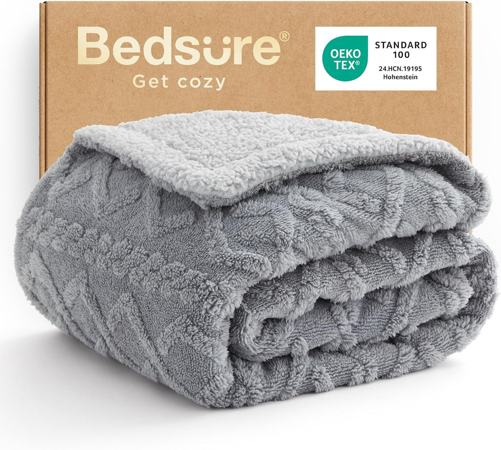 Gentlesoft Fleece Throw Blanket, Thick and Warm Blankets for Winter, Grey, 50x60 Inches