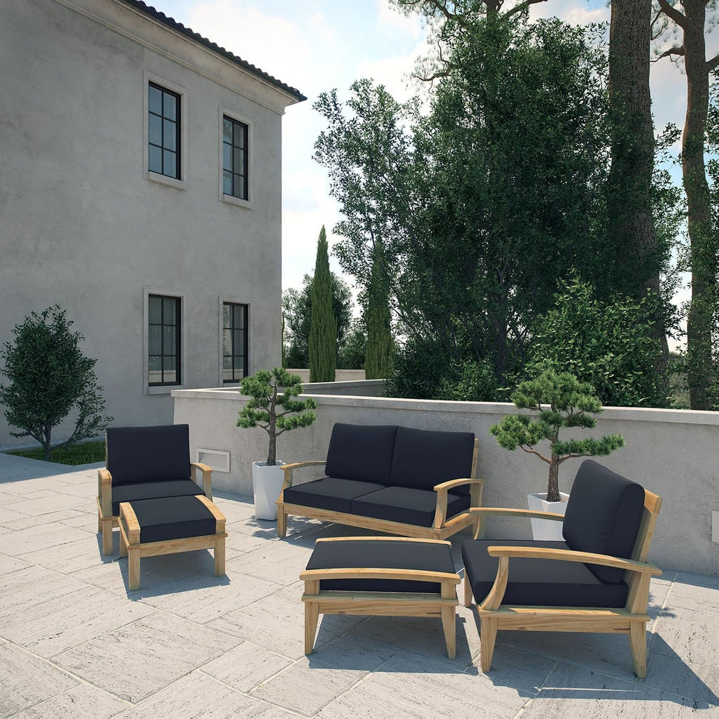 Marina Premium Grade A Teak Wood 5-Piece Outdoor Patio Furniture Set in Natural Navy