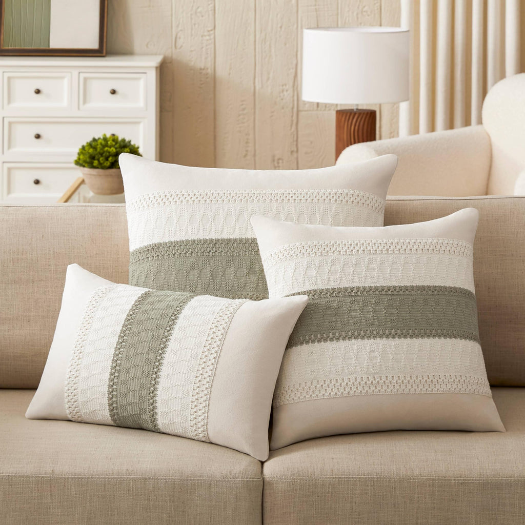 2 Pack Boho Throw Pillow Covers, Contrast Dark Sage 16x16in