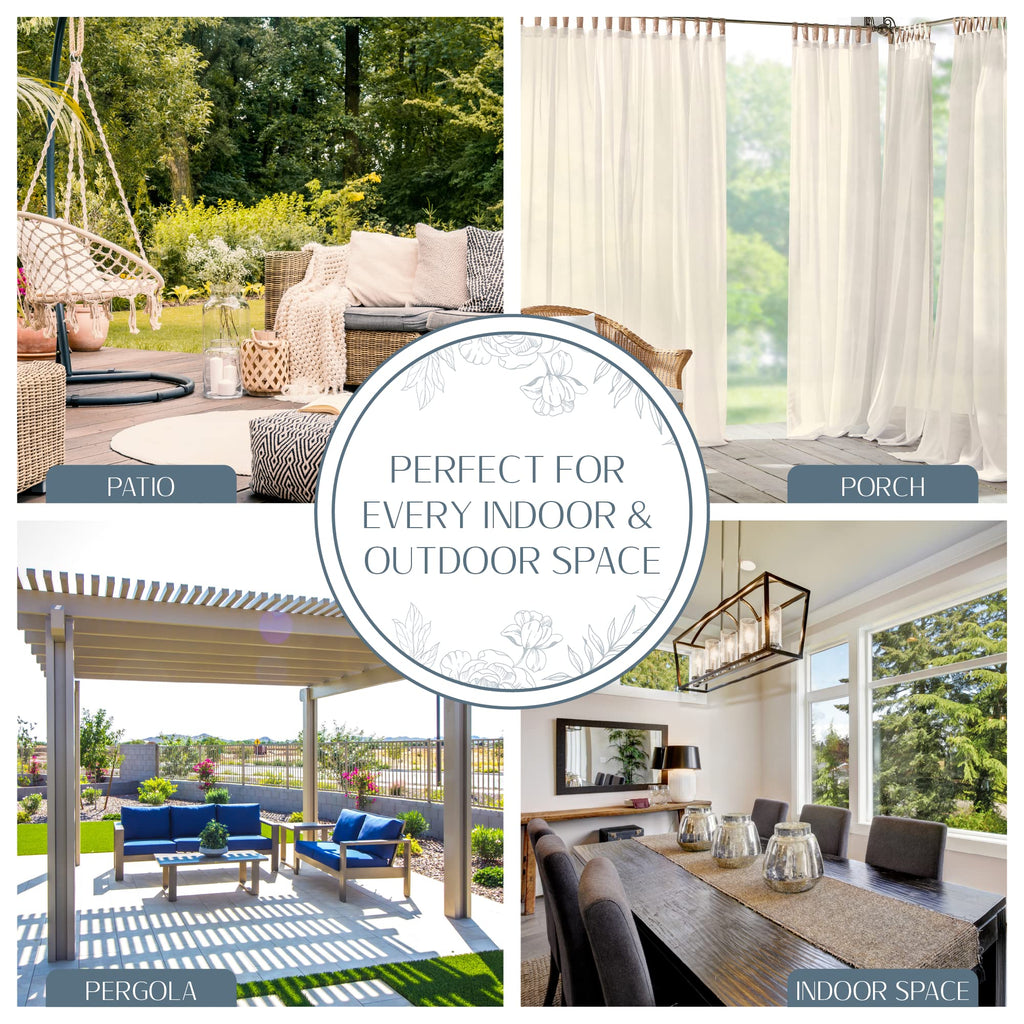 Darien Solid Indoor/Outdoor Sheer Adhesive Loop Tab Top Window Curtain Panel, Ivory - 52" W x 95" L