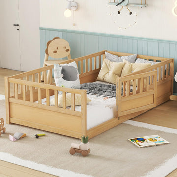 Kids Montessori Floor Bed Frame with Slats, Natural