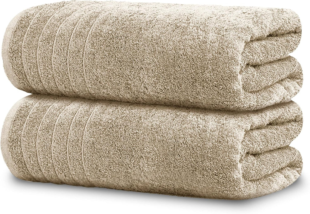 2 Piece Extra Large Bath Sheets 35 x 70 Inches, Beige | 100% Cotton, Larger & Lighter Weight, Quicker to Dry, Super