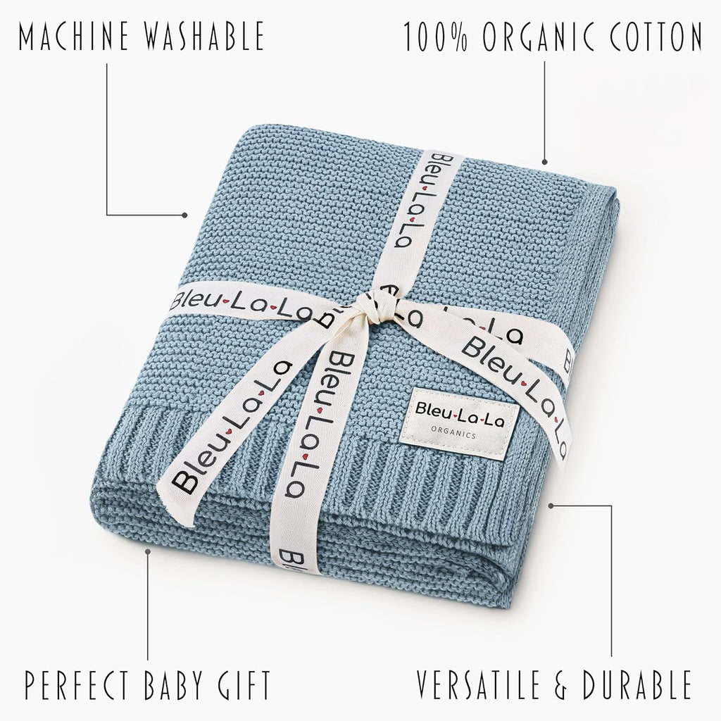 100% Organic Cotton Heritage Knit Textured Baby Quilt Blanket for Boys - Signature Heritage Knit, Soft Breathable