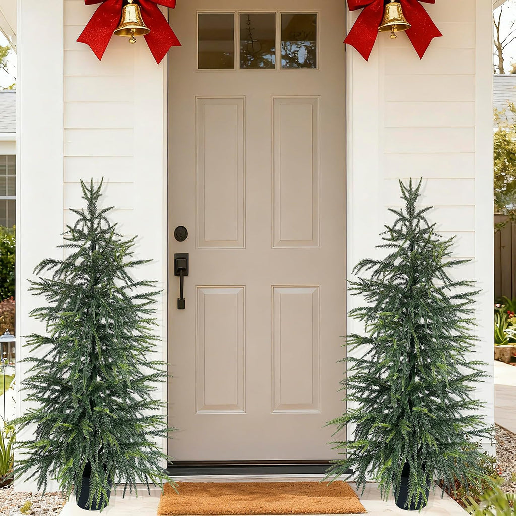 4FT Norfolk Pine Christmas Tree (2 Pack) - Real Touch Realistic Faux Potted Tree, Soft Needle Artificial Winter