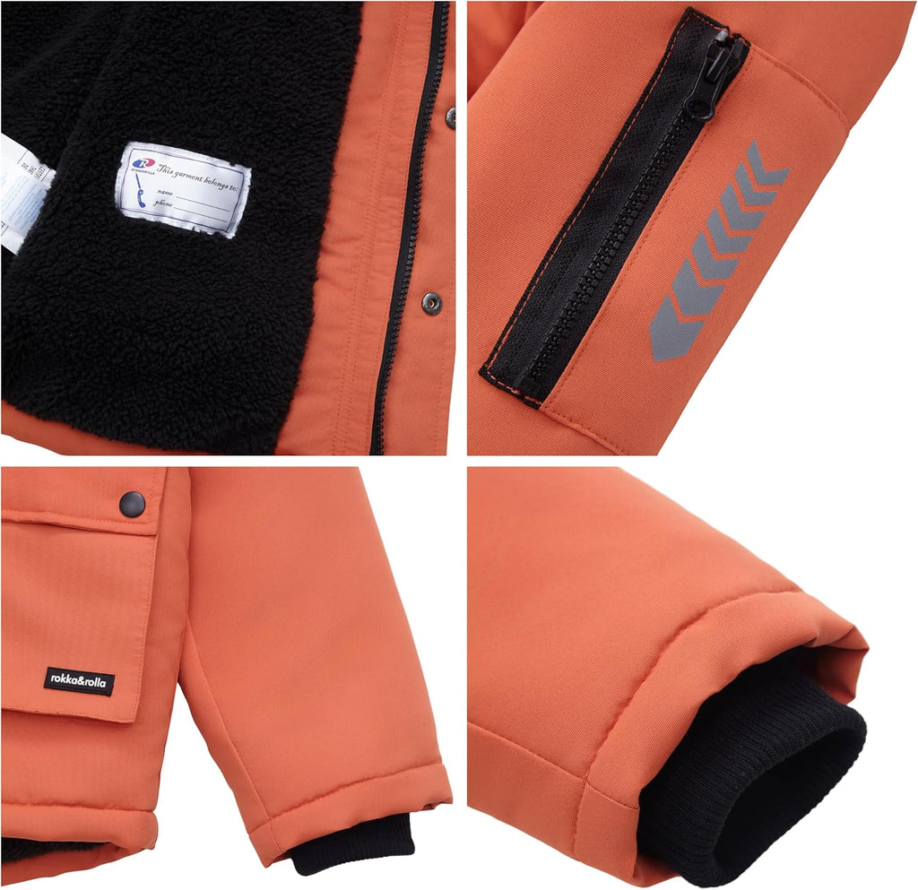 Boys' Warm Parka Jacket Sherpa Fleece Lined Winter Snow Coat