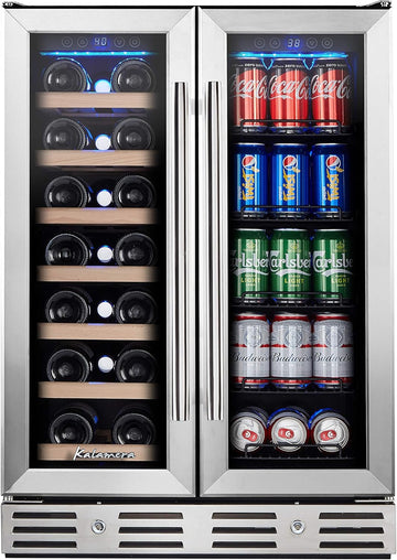 24 Inch Wine and Beverage Fridge, Wine Refrigerator Dual Zone Hold 20 Bottles an