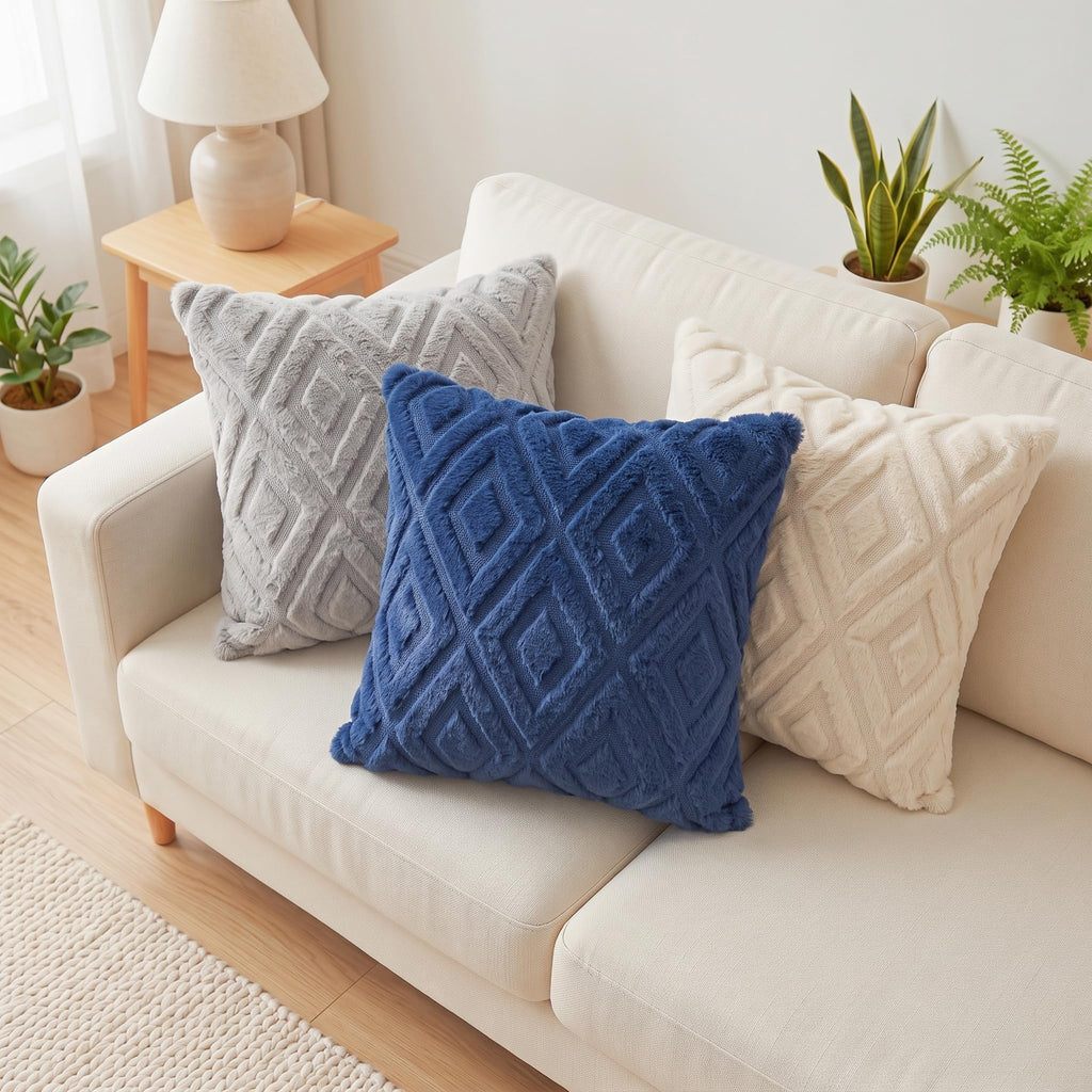 Fall Blue Faux Fur Throw Pillow Covers 22x22 Set of 2