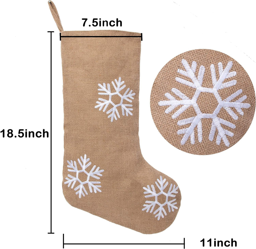 Christmas Stockings 4 Packs for Family 18.5" Large Linen Embroidery Classic Christmas Stockings Burlap Minimalist