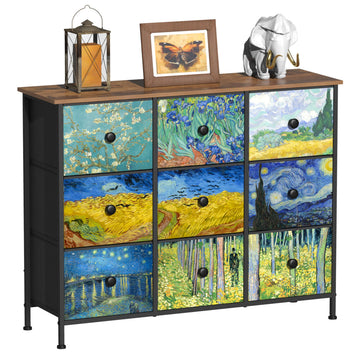 Van Gogh 9 Drawers Wide TV Stand Colorful Dressers & Chest of Drawers Enterway Furniture Living Room Hallway Closets