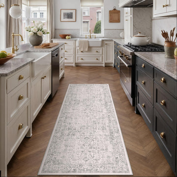 Gray Runner Rug 2x5 Vintage Floral