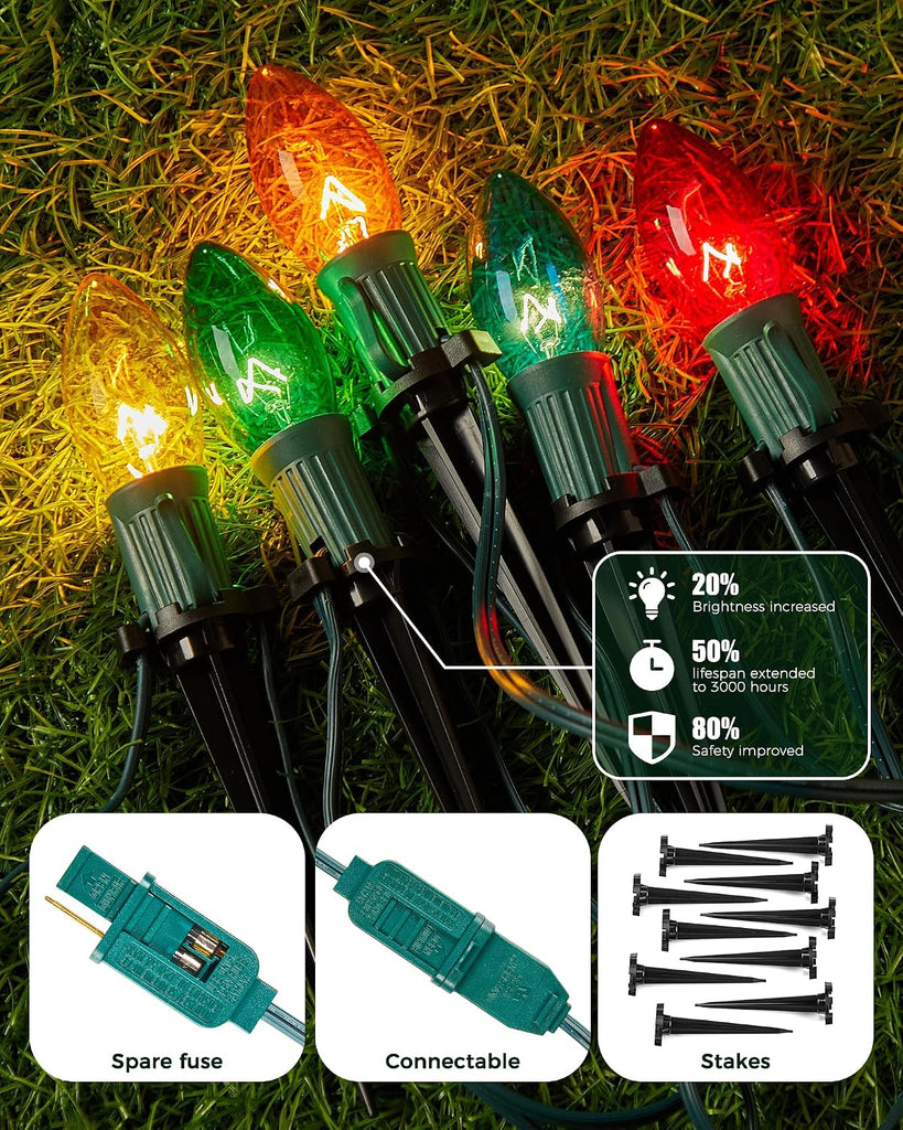 Christmas Pathway Lights Outdoor,25.7 Ft C9 Lights with 20 Multicolor Bulbs