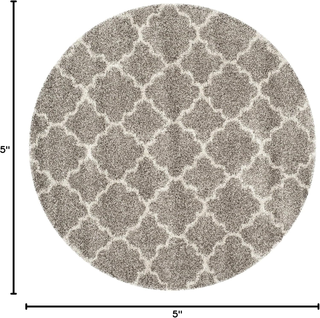 Hudson Shag Collection Area Rug - 5' Round, Grey & Ivory, Moroccan Trellis Design, Non-Shedding & Easy Care, 2-inch