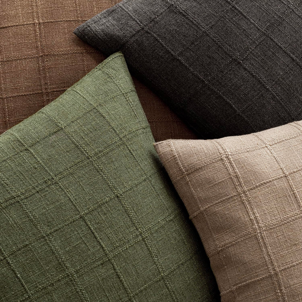 Boho Linen Check Decorative Throw Pillow Cover 20×20 Olive Green