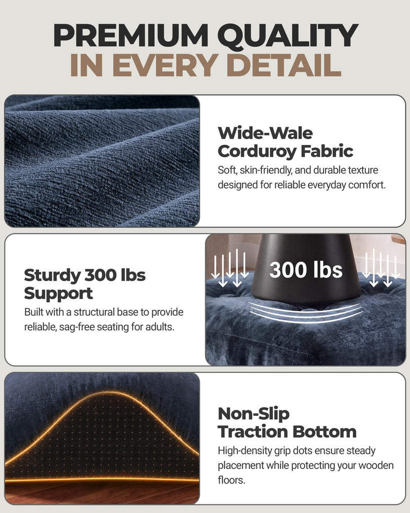 23.6in Pouf Ottoman, Chenille Ottoman Foot Rest with Dual‐Layer Support, Large Plush Pouf with Soft Chunk‐Foam Top &