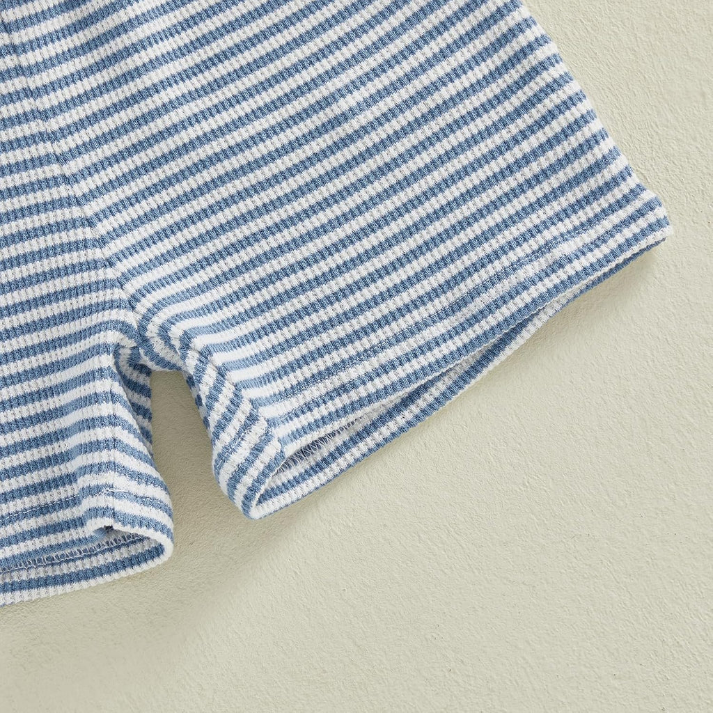 Toddler Baby Boy Clothes 6 12 Summer Outfit Waffle Knitted Stripe Casual T-shirt Tops Shorts Sets
