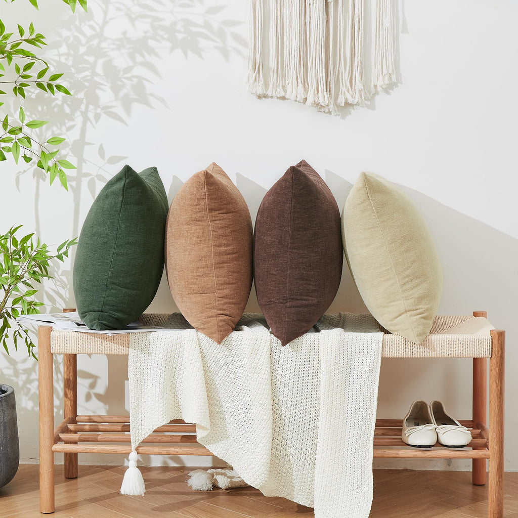 Khaki Chenille Throw Pillow Covers 24x24 Set of 2 for Couch