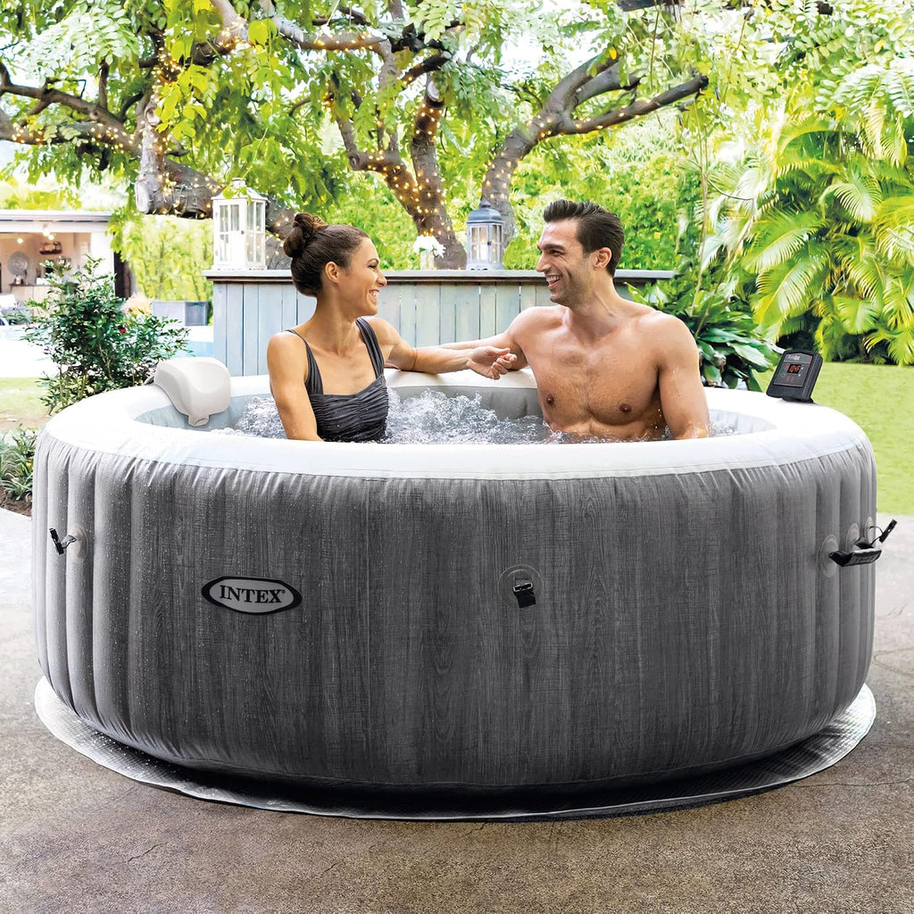 28439EP PureSpa Plus Greywood Inflatable Hot Tub Bubble Jet Spa with 4 Battery Powered Submersible Multi-Colored LED