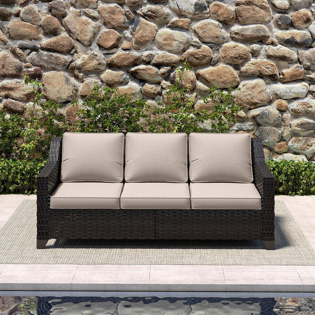 Patio Couch, Wicker Outdoor Conversation Set | Patio Couch with Olefin Removable Cushion, All-Weather Outdoor Sofa