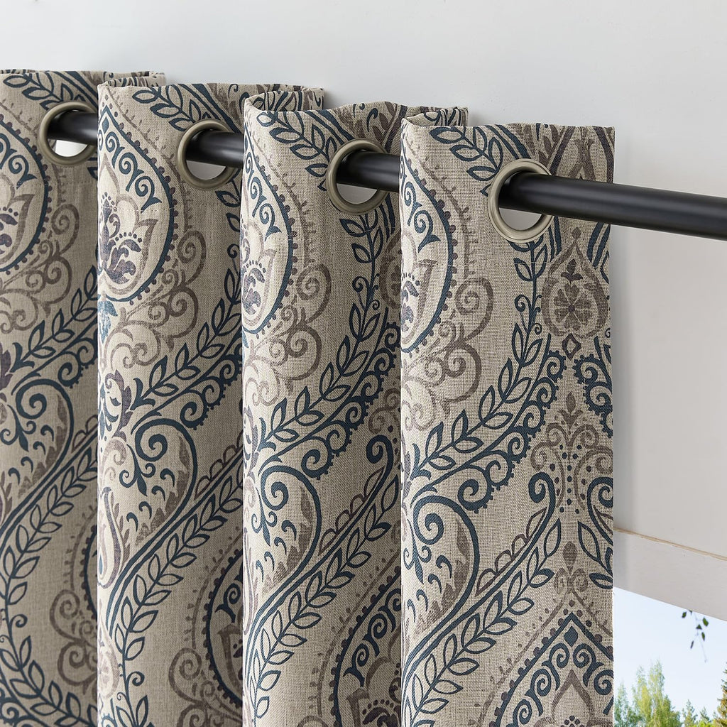 Curtains for Living Room Darkening 96 Inches Long, Medallion Drapes, Damask Pattern Window Treatments Vintage Curtain