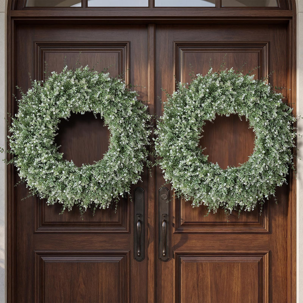 32" Large Artificial Eucalyptus Wreath for Front Door Decor (White-Green)