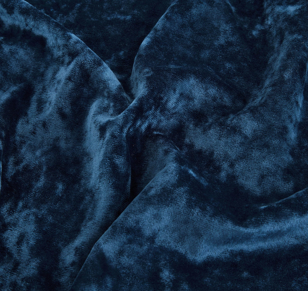 Lux Navy Blue Crushed Velvet Curtains 2 Panel Set - 84 inches Long Room Darkening Luxury Distressed Velvet Rod Pocket