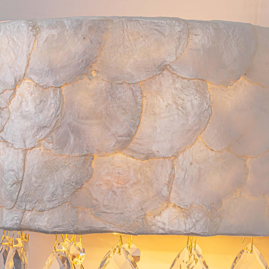 2-Light Capiz Shell Crystal Wall Sconces, Coastal Design Indoor Wall Lamp, Vanity Wall Mount Light Fixture, Shell