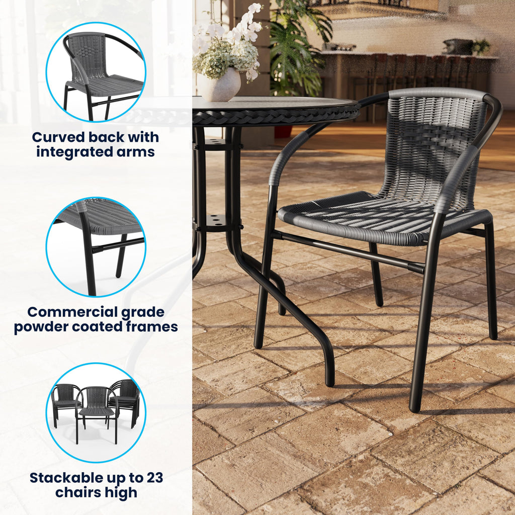 2 Pack Gray Rattan Indoor-Outdoor Restaurant Stack Chair