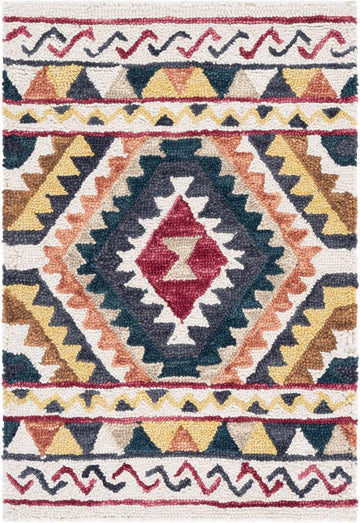 Aspen Collection Accent Rug, Rust & Ivory, Handmade Moroccan Boho Tribal Wool, Ideal for High Traffic Areas
