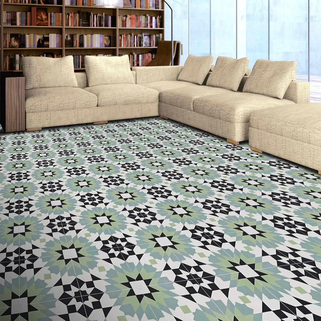 Reno CTP93-02 Handmade 8x8-in Moroccan Tile in Green, Blue, Black