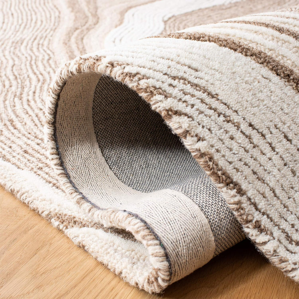 Fifth Avenue Area Rug - 9' x 12', Beige & Ivory, Handmade Mid-Century Modern Abstract New Zealand Wool