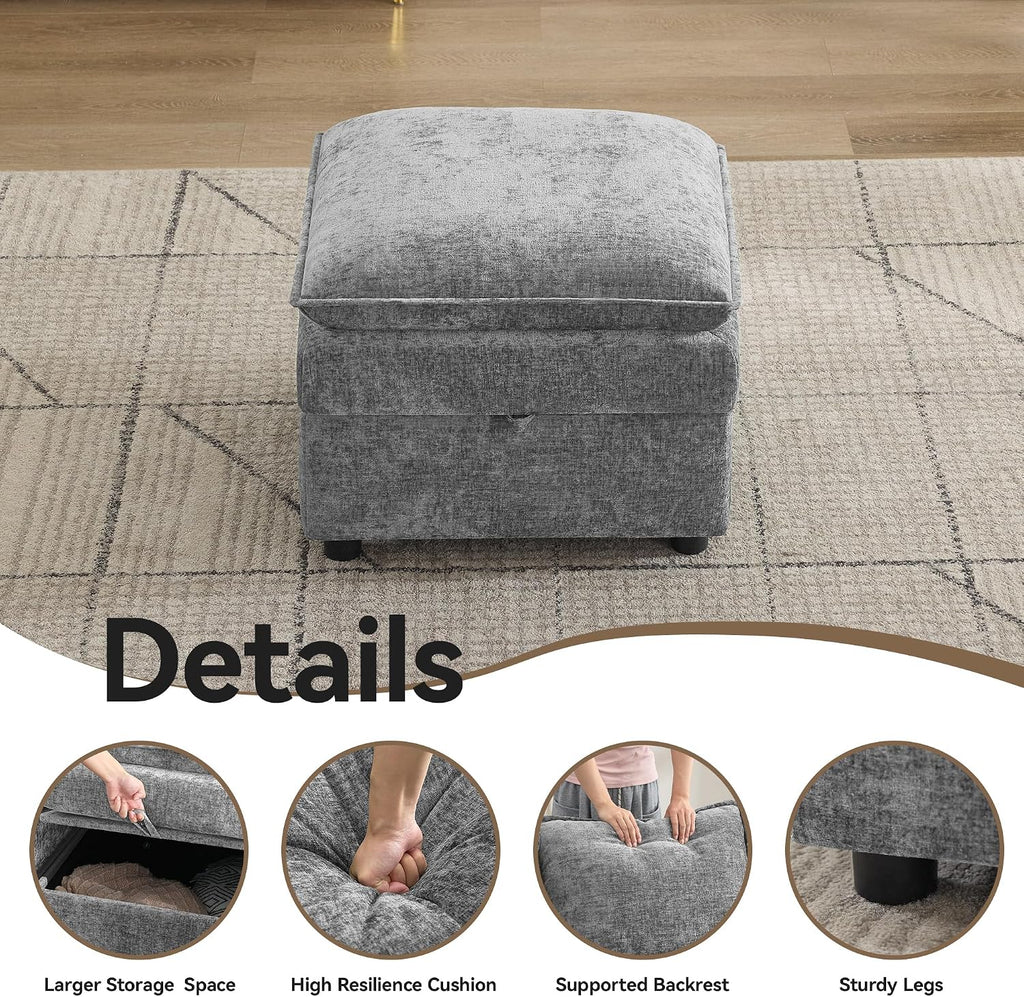 27" Large Square Ottoman with Storage, Modern Upholstered Footrest with Anti-Slip Legs for Couch Coffee Table Living