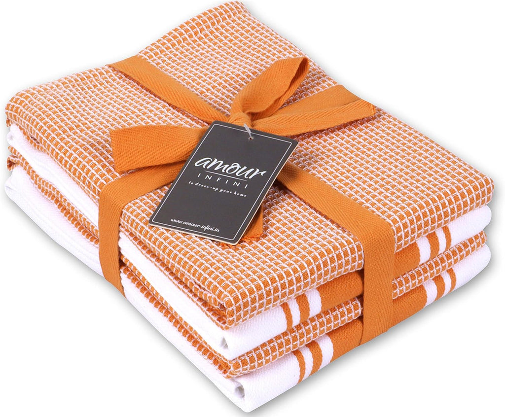 Kitchen Towels - Set of 4 Highly Absorbent, Ultra Soft Waffle Weave Tea Towel with Hanging Loop - 20x28 Inch Quick