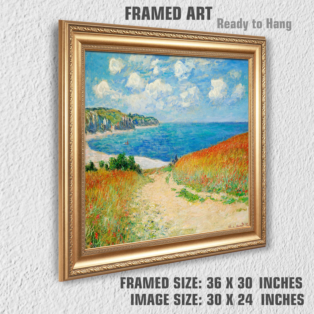 Path in the Wheat Fields at Pourville by Claude Monet Framed Size:36x30 inches, Image Size:30x24 inches World Classic