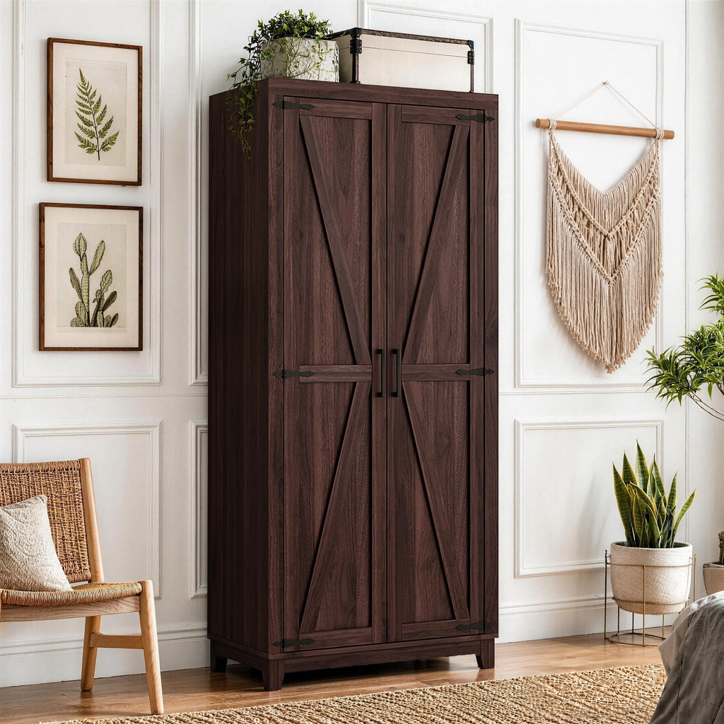 70" Tall Wooden Wardrobe Closet with Doors, Espresso