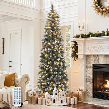 Pre-Lit Pencil Christmas Tree 350 LED Lights Remote Control