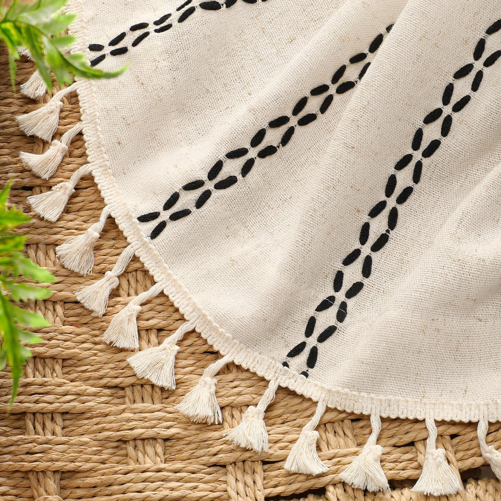 Beige 100% Boho Blackout Curtains 84 Inch 2 Panels with Tassels