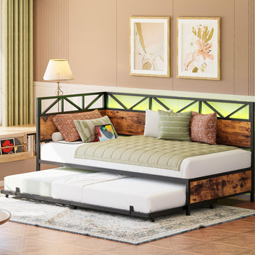 Twin Daybed with Trundle, Sofa Bed with Charging Station