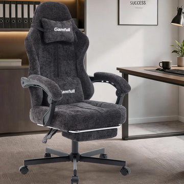 Fabric Gaming Chair for Adult, Video Game Chairs with Footrest, Black