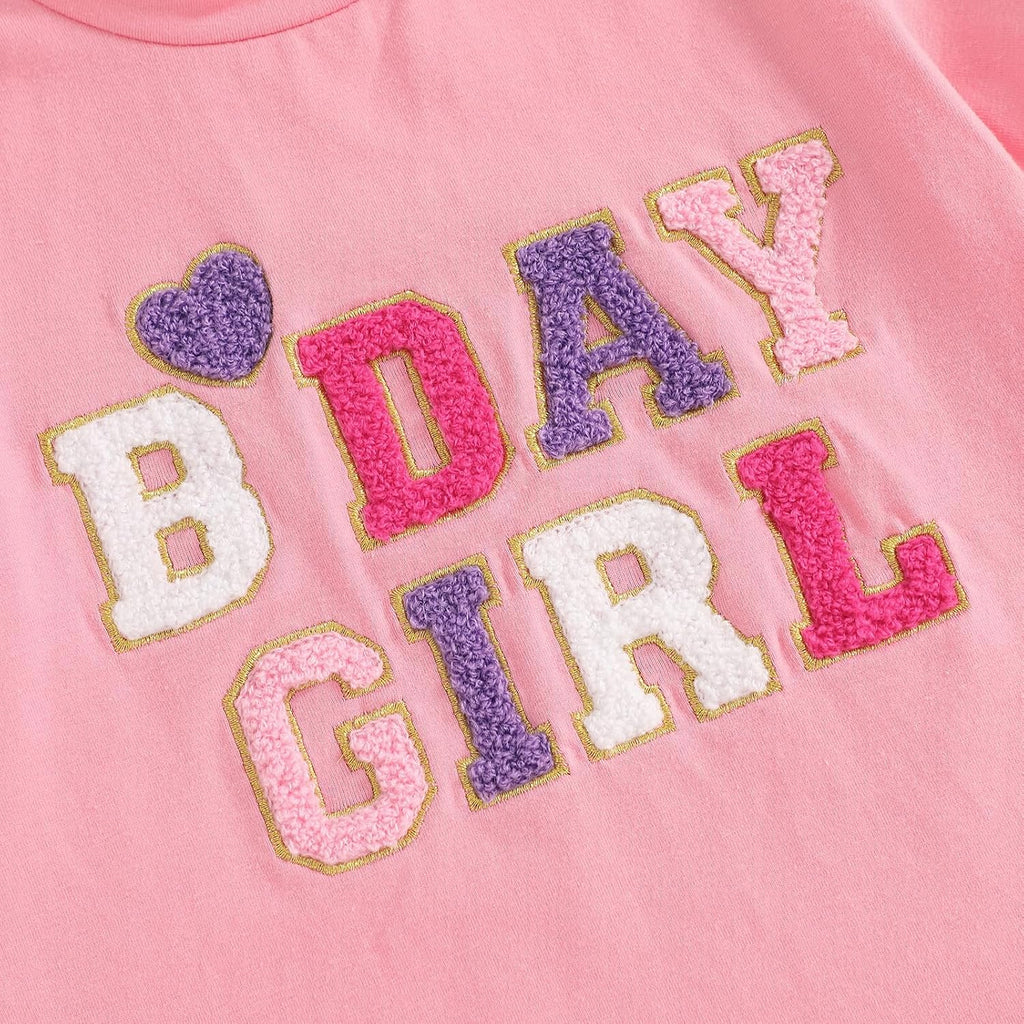 Toddler Birthday Girl Outfit Birthday Girl Letter Embroidery Shirt Top Mesh Tutu Donut Skirt Princess Party Skirt Set