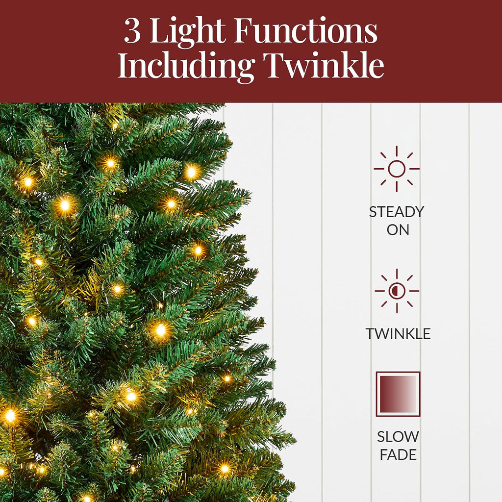 Prelit Potted Pencil Christmas Tree, 4.5Ft Artificial Lighted Holiday Décor, 175 Twinkling LEDs , Front Porch