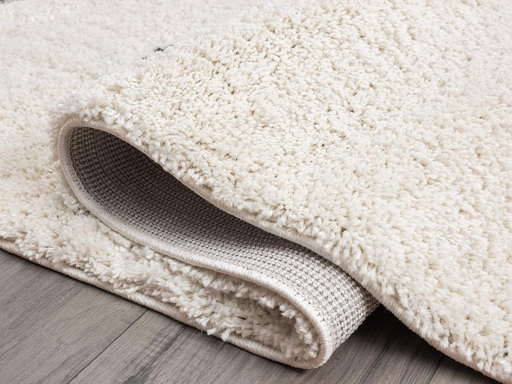 Moroccan Ivory & Grey Shag Area Rug - Traditional Rugs Tribal Print Diamond 7'9" x 10'2" (8x10) Living Room Carpet
