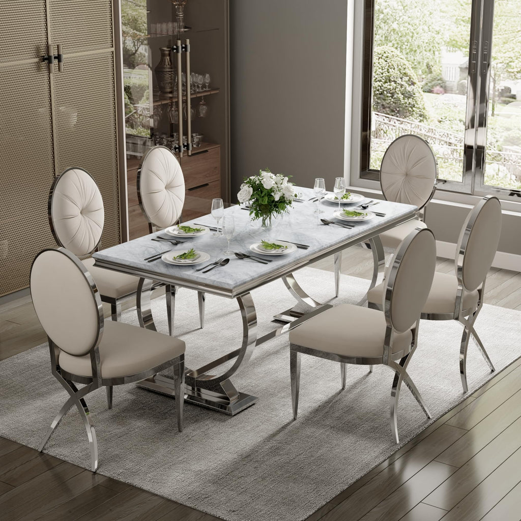 Dining Table, 70" Rectangular Modern Kitchen and Dining Room Table with Silver U-Base in Grey Silver