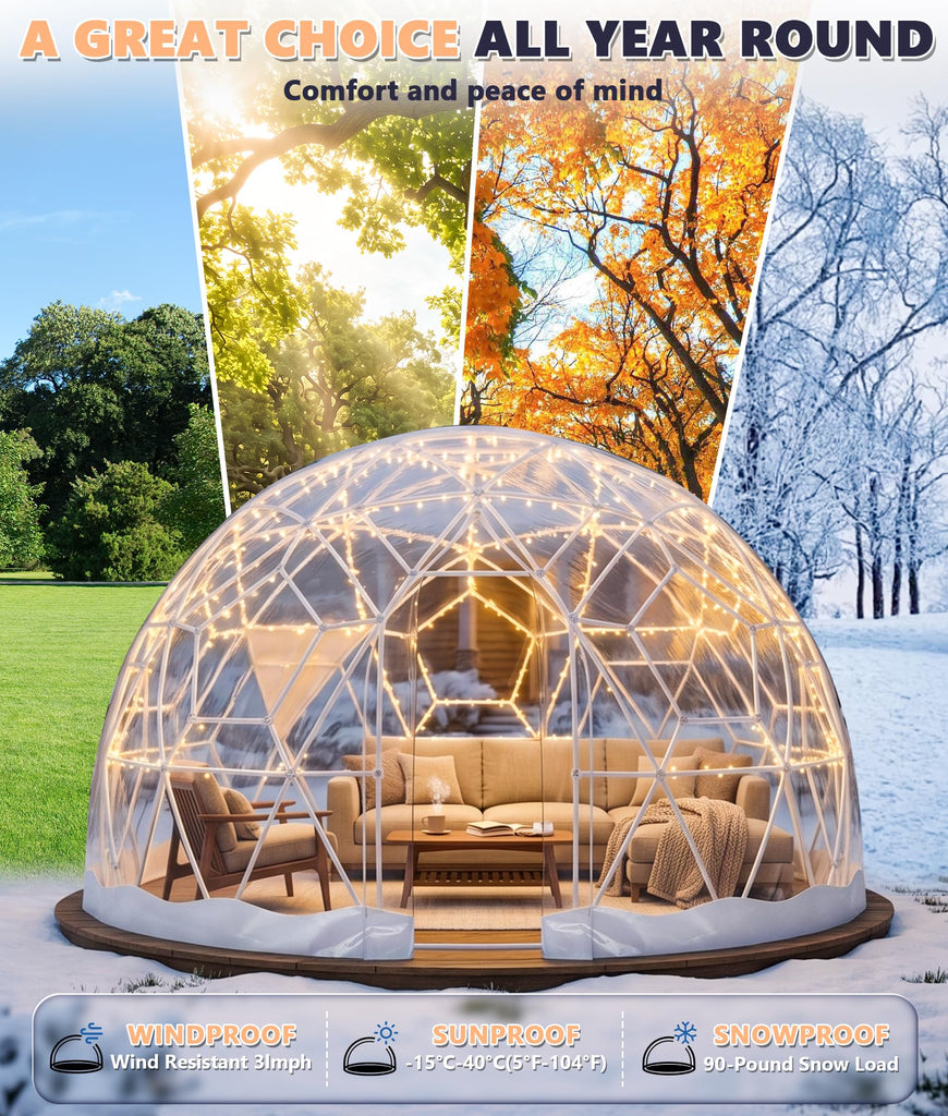 Dome Tent for Garden, Geodesic Dome Greenhouse with TPU Clear Cover, Waterproof Garden Bubble Dome Tent House with