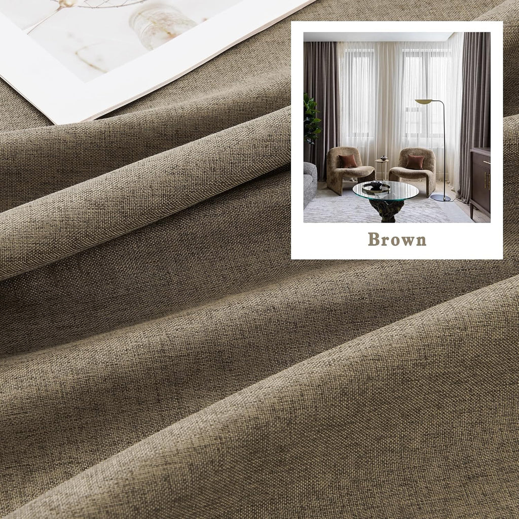 Faux Linen Full Blackout Curtains Vertical Drapes for Patio Sliding Glass Door,Back Tab Pinch Pleated Window
